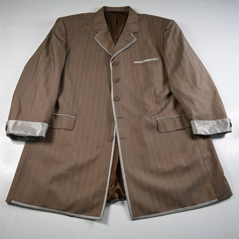 Pallini 52L 44x28 Brown Striped Boxy Baggy Mens‎ Jacket Pants Suit
